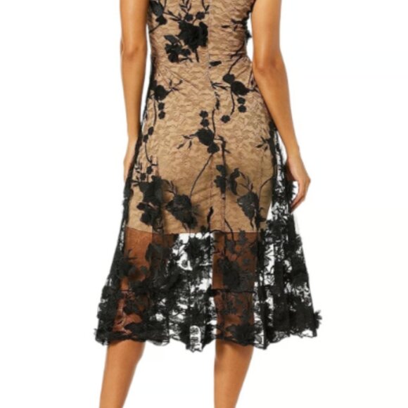New Dress the Population Women's Audrey Midi A-line 3D Floral Dress Size L - Picture 2 of 3